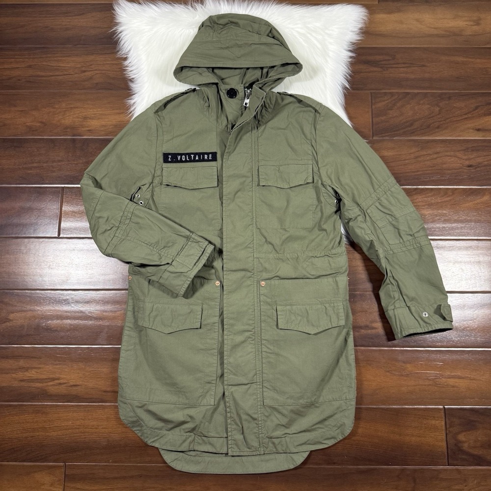 Zadig & Voltaire Women's Size Small Green Hooded Drill King Parka Jacket Coat